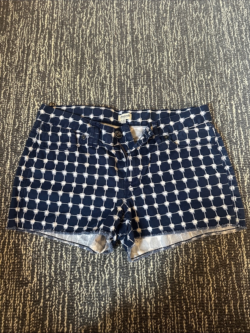 Madewell Navy and White Grid Denim Cutoff Shorts